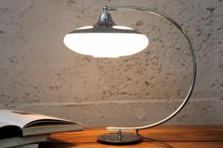 Nowoczesna lampa stołowa LUNA LOGO 45cm srebrna chromowana lampa stołowa