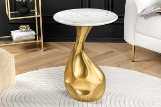 Okrągły stolik boczny TEAR 60 cm złoto-biały