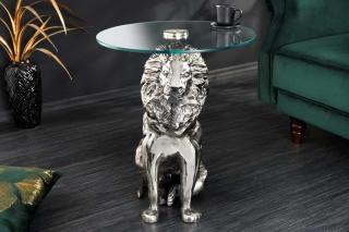 Okrągły stolik boczny WILDLIFE LION 60cm srebrny