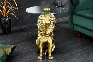 Okrągły stolik boczny WILDLIFE LION 60cm złoty LEW