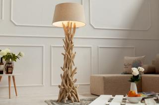 Ręcznie wykonana lampa podłogowa WILD NATURE 155cm piaskowa z lnianym kloszem