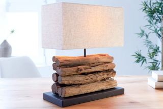 Ręcznie wykonana lampa stołowa PERIFERE 40cm beżowy lniany klosz