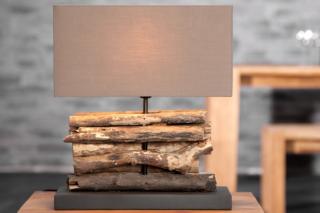 Ręcznie wykonana lampa stołowa PERIFERE 40cm brązowy lniany klosz