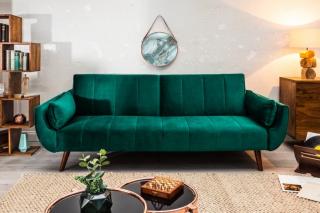 Sofa DIVANI 215cm zielona rozkładana aksamit Retro