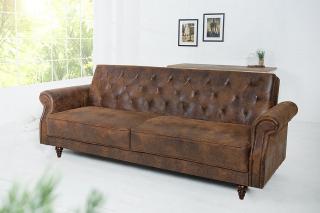 Sofa MAISON BELLE  220cm brązowy vintage z funkcją spania Chesterfield