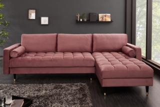 Sofa narożna VELVET 260 cm różowa aksamitna