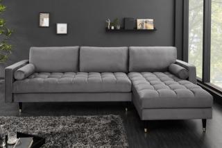 Sofa narożna VELVET 260 cm szara aksamitna