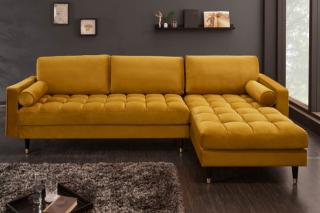 Sofa narożna VELVET 260 cm żółta aksamitna