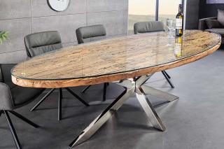Stół owalny BARRACUDA 220cm drewno TEAK szklany blat