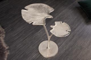 Stolik boczny GINKGO 50 cm srebrny liść dwa blaty