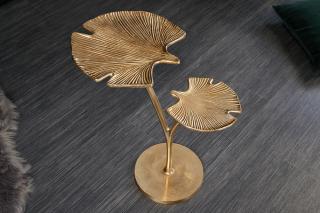 Stolik boczny GINKGO 50 cm złoty liść dwa blaty
