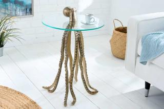 Stolik boczny OCTOPUS 70 cm szklany blat złota ośmiornica