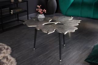Stolik GINKGO LEAFS 75 cm srebrny wzór liścia