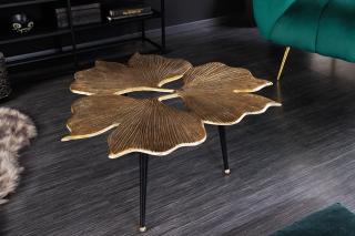 Stolik kawowy GINKGO LEAFS 75 cm złoty wzór liścia