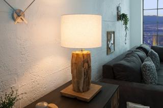 Stołowa lampa ROOTS 75cm beżowy abażur drewno tekowe
