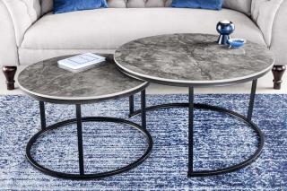 Zestaw stolików ELEGANCE 75 cm okrągłe z szarym blatem ceramicznym