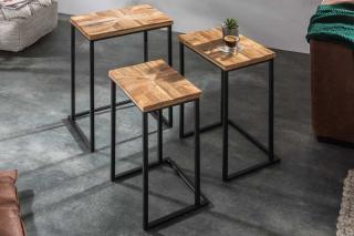 Zestaw stolików INDUSTRIAL 65 cm drewno mango mozaika