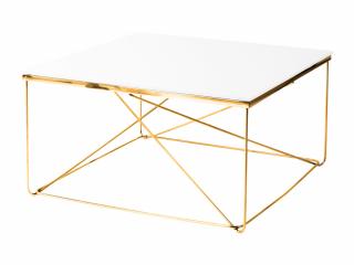Złoty kwadratowy stolik kawowy białe szkło 80 cm