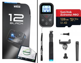 GoPro Hero 12 - Accessory Hard Bundle (2x aku, opaska na głowę, rączka, etui) - ZESTAW CREATOR + Pilot + Selfie stick (statyw) + Karta 128GB Sandisk