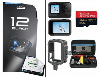 GoPro Hero 12 - Accessory Hard Bundle (2x aku, opaska na głowę, rączka, etui) - ZESTAW XXL + Obudowa + Szkło + Karta 256GB + Akcesoria PKT09