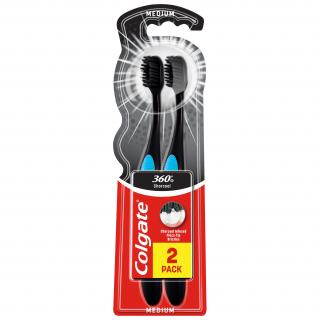 Colgate 360° Black Szczoteczka do zębów średnia 2 sztuki DUO