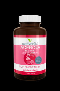 Medverita Acerola ekstrakt 500mg - 25% witaminy C - 120 kapsułek