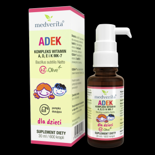 Medverita ADEK dla dzieci - kompleks witamin A, D, E i K MK-7 30ml/ 600 kropli