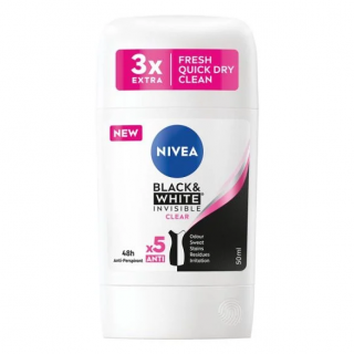 Nivea Black  White Invisible Clear Antyperspirant w sztyfcie dla kobiet 50 ml