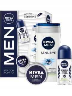 Nivea Men Zestaw Active Sensitive żel 250ml + roll-on 50ml 150ml+ krem 30ml