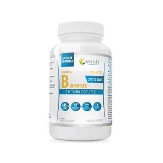 Wish Witamina B Complex 200% RWS B1 B2 B3 B5 B6 B7 B9 B12 + Prebiotyk 120 kapsułek