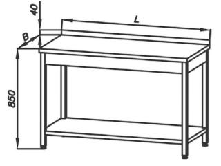 Stół roboczy z półką E 1040 Eco, z blatem 1000x700mm, wys. 850mm, nierdzewny, rant z tyłu