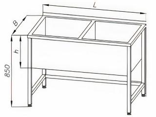 Stół z basenem 1-komorowym i rantem tylnym, wym. 1200x700x850 mm, gł. komory 300 mm, E 2810