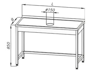 Stół z otworem na odpadki po lewej stronie i rantem tylnym, wym. 1930x580x900 mm, E 2510 EKO
