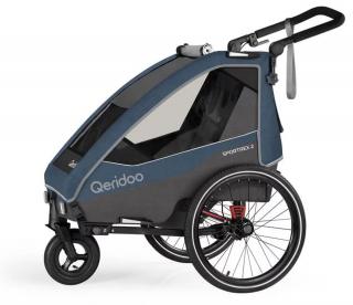 Przyczepka rowerowa, wózek Qeridoo Sportrex2 Jeans Blue dla dwójki dzieci Dwumiejscowa