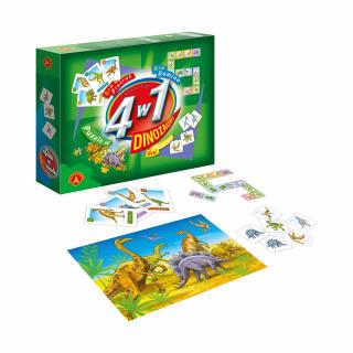 Zestaw 4w1 puzzle DINOZAURY domino karty pamięć 4+