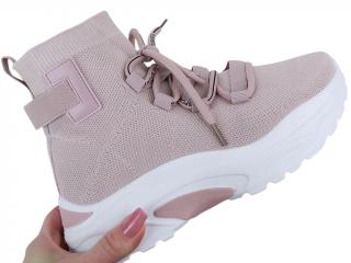 SNEAKERSY DAMSKIE WYSOKIE RÓŻOWE TRAMPKI Z ELASTYCZNĄ CHOLEWKĄ BOTKI