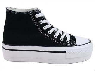 WYSOKIE TRAMPKI CZARNE SZNUROWANE SNEAKERSY DAMSKIE NA PLATFORMIE