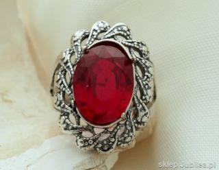 CASTELLON srebrny pierścień naturalny rubin