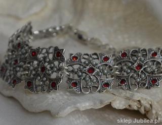 CESARTA - srebrna bransoletka z rubinem i perłami