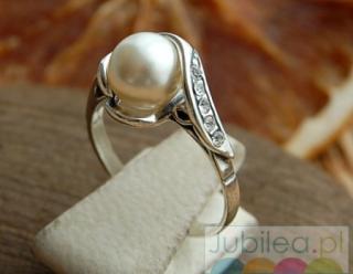 MAESTRO - srebrny pierscionek perła i kryształy