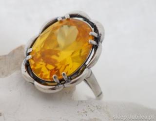 SŁOŃCE - srebrny pierścionek z cytrynem złocistym