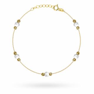 Bransoletka złota z perłami i diamentowanymi kulkami (Gramatura: 0.97)