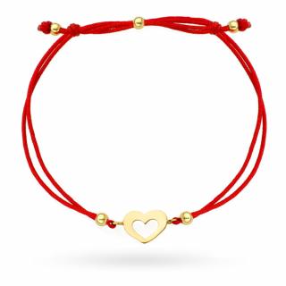 Bransoletka złote serce na czerwonym sznurku (Gramatura: 0.80)