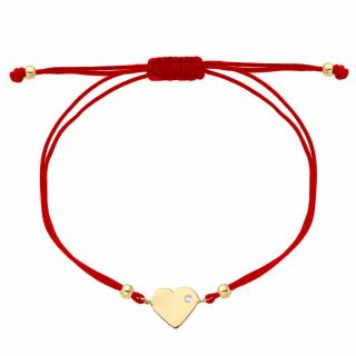 Bransoletka złote serce z cyrkonią na czerwonym sznurku (Gramatura: 0.96)