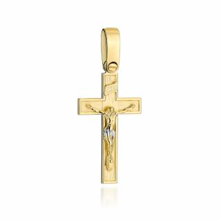 Krzyż złoty satynowy ze zdobieniem z ukrzyżowanym Jezusem (Gramatura: 9.08)