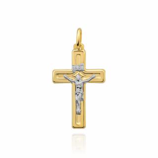 Krzyżyk złoty błyszczący z ukrzyżowanym Jezusem w białym złocie (Gramatura: 0.84)