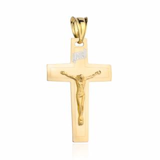 Krzyżyk złoty płaski z wypukłym Jezusem na krzyżu (Gramatura: 1.90)