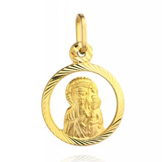 Medalik złoty Matka Boska z Dzieciątkiem Jezus diamentowe koło pr. 585 zawieszka (Gramatura: 0.56)