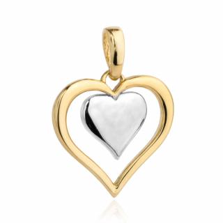 Zawieszka złota kontur serca z pełnym sercem w dwóch kolorach złota (Gramatura: 0.70)