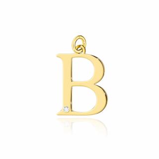 Złota zawieszka litera B z brylantem